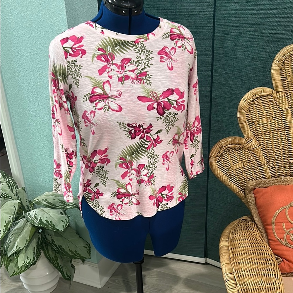 Tommy Bahama Pink Floral Blouse with 3/4 Sleeves